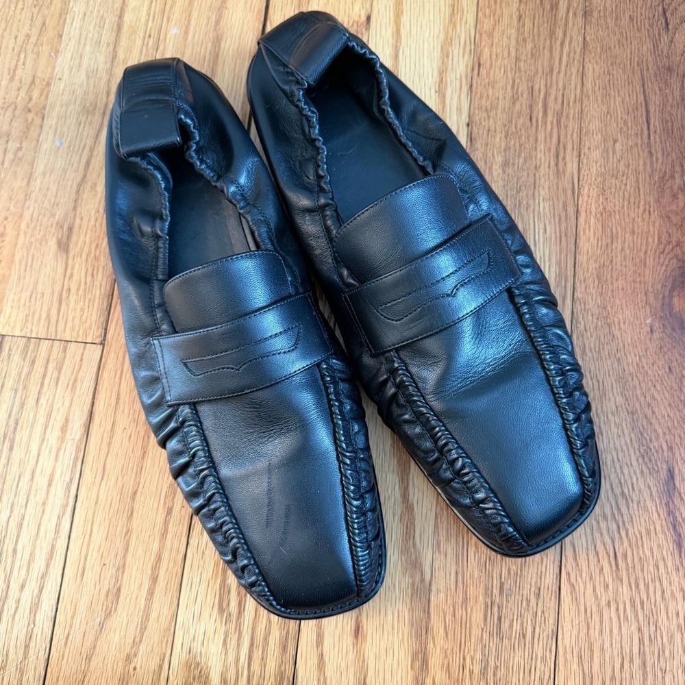 Women’s CO Black Leather Square Toe Penny Loafers Flats IT 41 Made in Italy